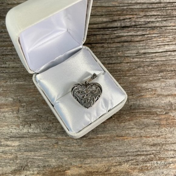 Vintage Sterling Silver 925 Marcasite Heart Pendant - Picture 5 of 6